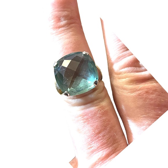 Authentic Swarovski Aqua Blue silver crystal chunky ring (swan) Retired - Picture 2 of 10